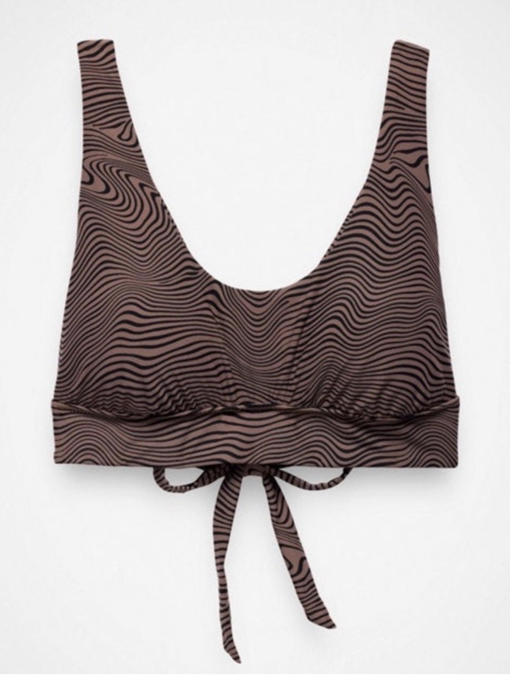 PrANa Mallorca Bikini Top in Taupe and Black Wave.